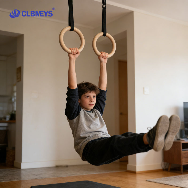 Clbmeys Indoor Horizontal Bar with Rings, Wooden Children's Climbing Equipment for Home Use, Solid Wood Fitness Finger Trainer