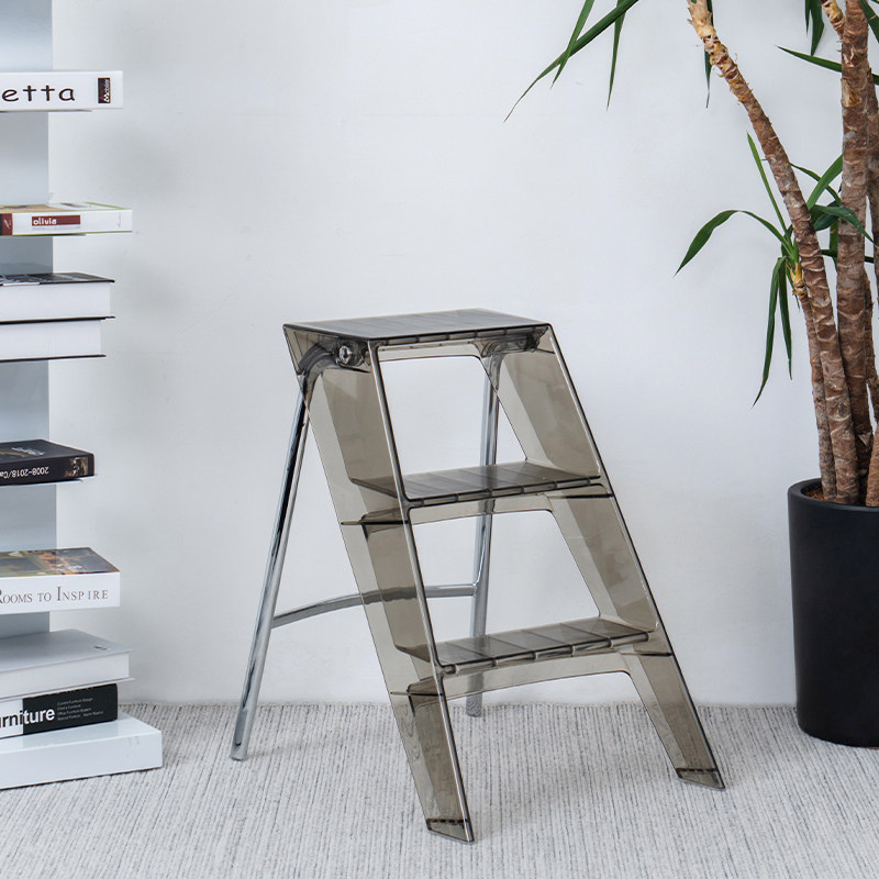 Hiyama Multifunction Home Folding Ladder Nordic Indoor Flower Shelf Herringbone Ladder Three-step Transparent Acrylic Portable Ladder