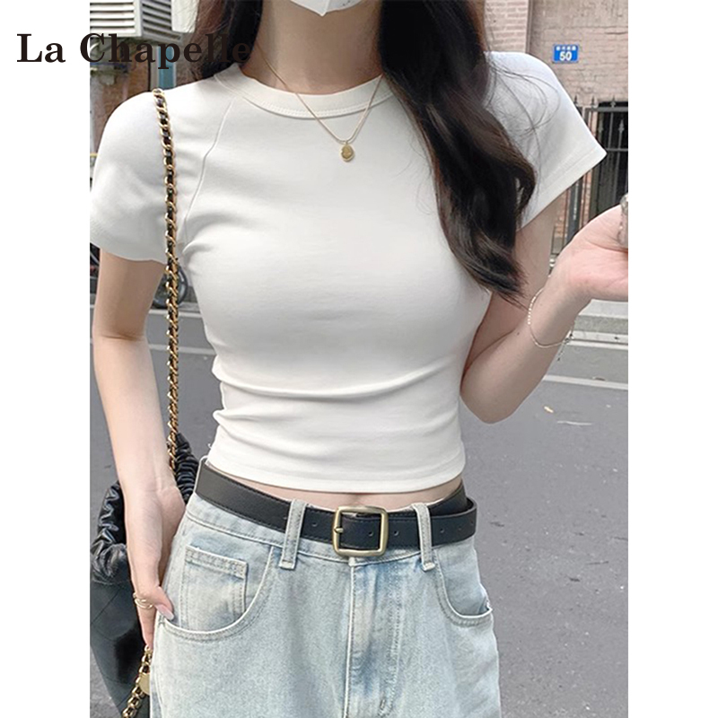 La Chapelle White Short-Sleeved T-Shirt for Women, Summer 2026 New Slim-Fit Crop Top, Hot Girl Style