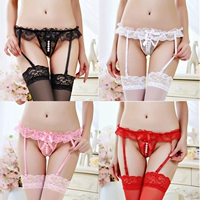 Siêu mỏng gợi cảm garter ngọc trai massage ren cám dỗ mở tập tin hosiery clip thiết lập garter + vớ vớ dây nịt bít tất phối ren nơ đen