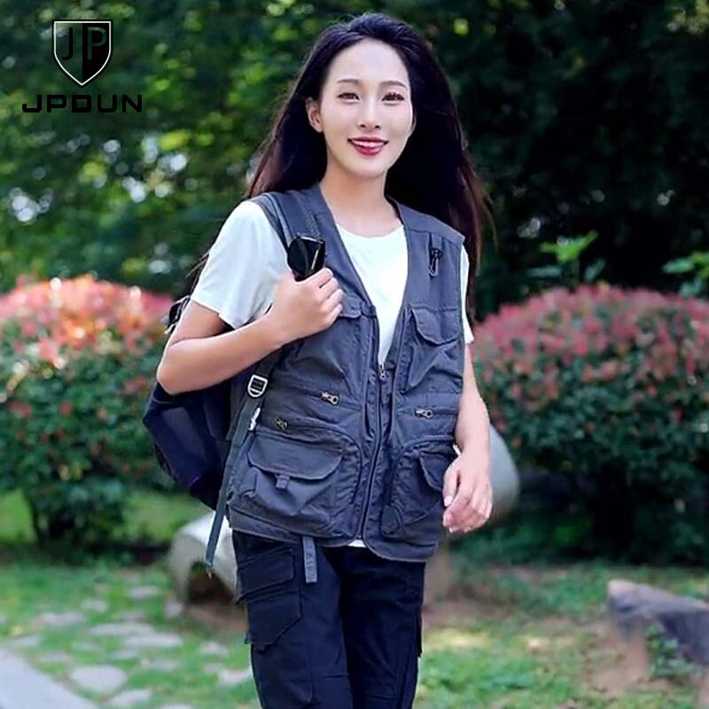 Jpdun/2025 New Men's Summer Thin Outdoor Vest Casual Fashion Multi-Pocket Photography Work Vest for Women