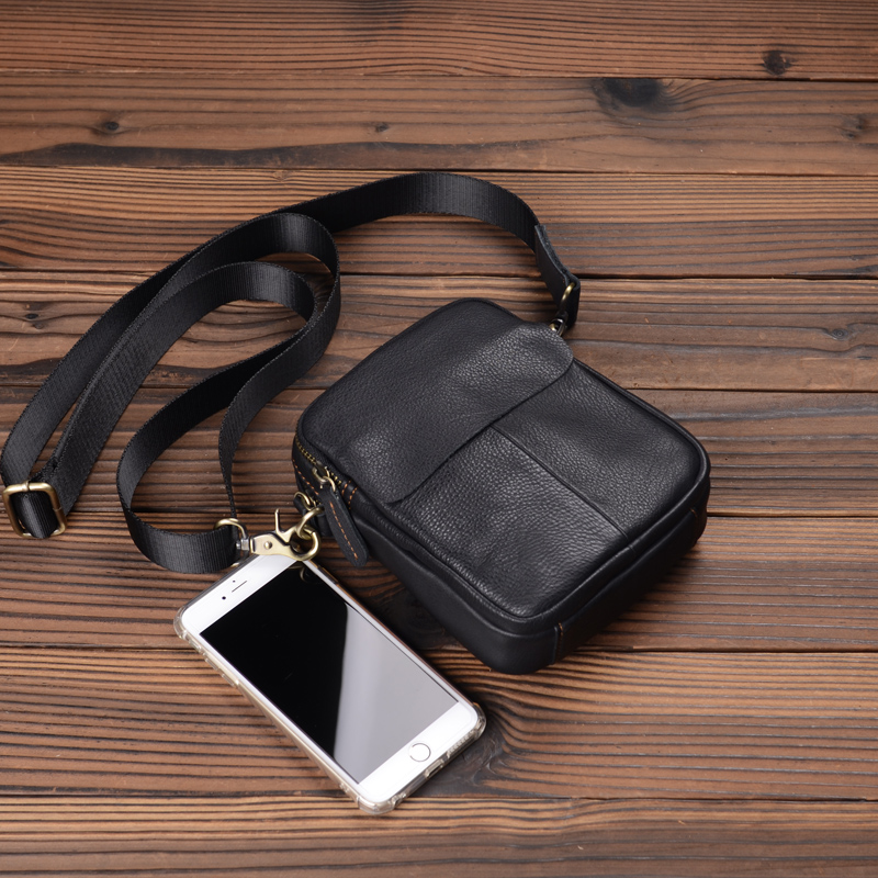 New men's genuine leather small satchel headlayer cow leather mini durable small single shoulder bag retro casual mobile phone bag summer