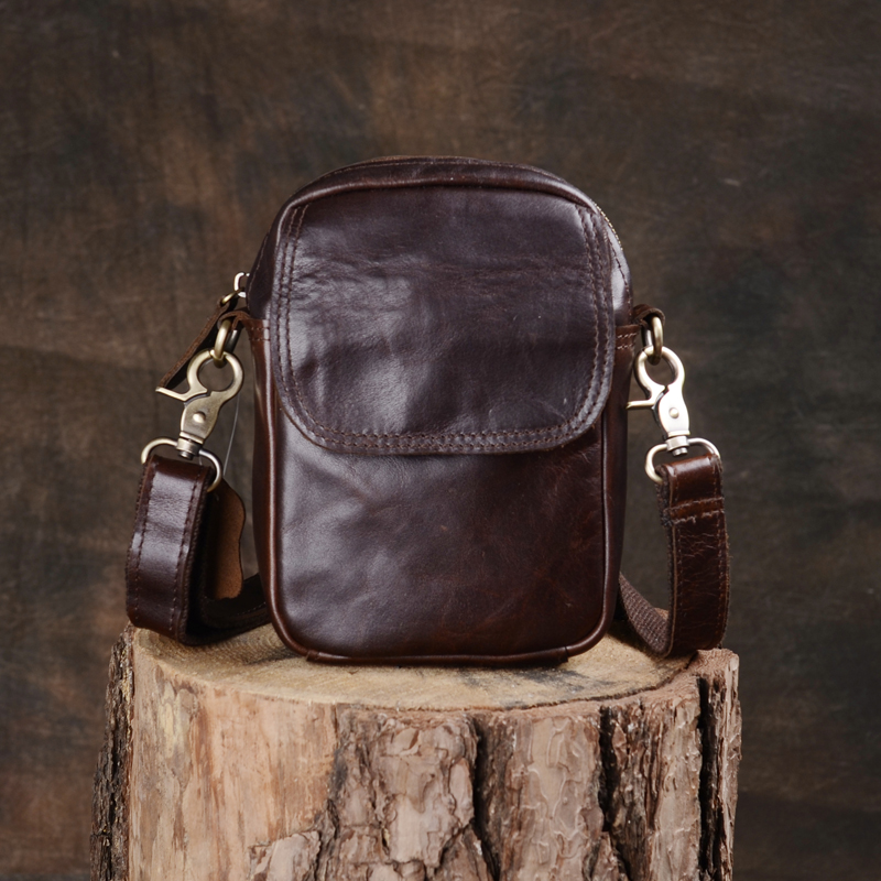 New summer leather shoulder bag men's mini messenger bag retro casual soft leather backpack youth Korean small bag