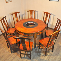  Factory customized marble hot pot table and chair Battery stove liquefied gas gas stove Solid wood cabinet hot pot round table