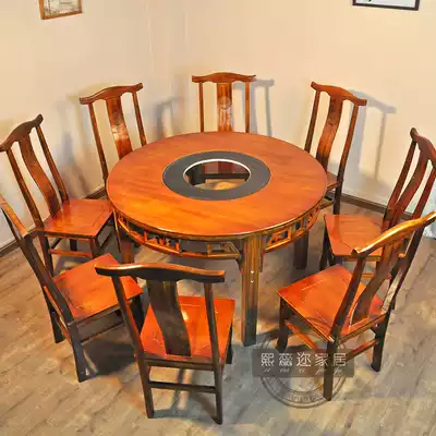 Factory custom marble hot pot table and chair battery stove liquefied gas gas stove solid wood cabinet hot pot Round Table