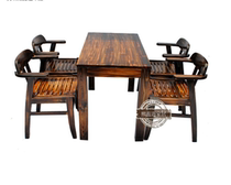  Outdoor anti-corrosion wooden table and chair combination Courtyard balcony Garden villa leisure table and chair five-piece bar table and chair