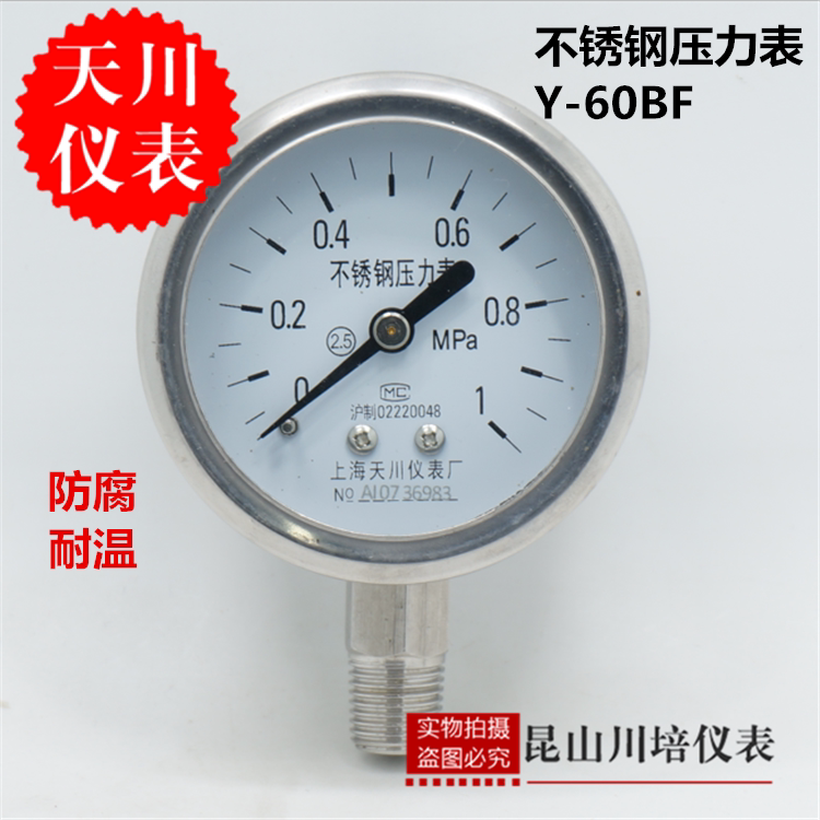 Upper Sea Tianchuan Meter Full Stainless Steel 304 Pressure Meter High Temperature Resistant Corrosion Protection Y-60BF Joint High Precision Vacuum