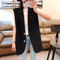 Spring Autumn Suit Waistcoat Waistcoat 2022 New Women Sleeveless Academy Wind Black Slim big code Korean version Horse clip