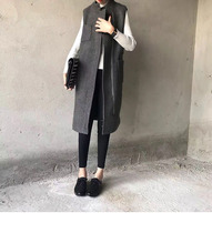 Autumn and winter womens woolen size slim vest sleeveless vest medium and long cashmere zipper vest womens coat