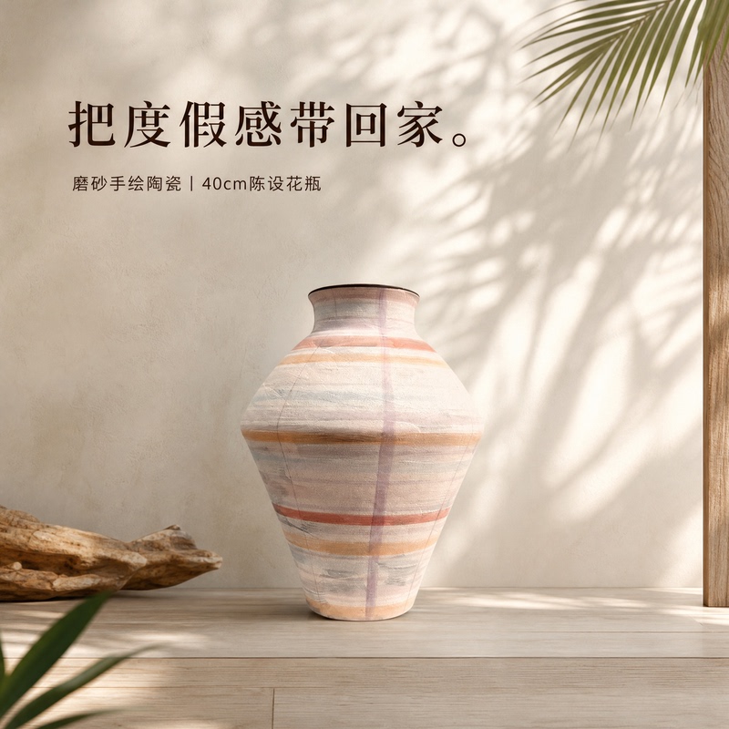 Design-Inspired Jingdezhen Ceramic Vase, Large Entrance Hall Wabi-Sabi Style Decoration, Flower Arrangement Vessel for Thai Resort Hotels and Guesthouses