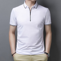 Summer mens zipper short sleeve T-shirt Polo Cedar business leisure lapel collar solid color short sleeve top men