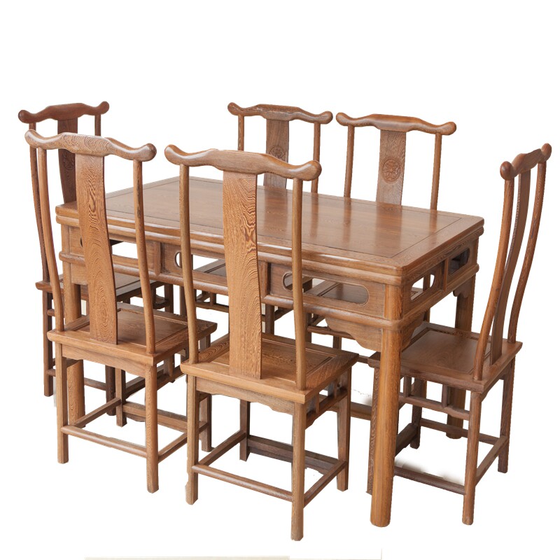 Mahogany furniture chicken wing wood dining table square table rectangular table Chinese solid wood dining table with armrest dining table and chairs