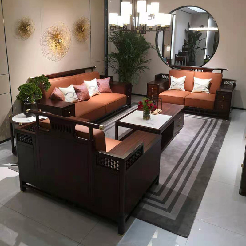 New Chinese style solid wood sofa combination simple modern Zen ebony wood sofa size apartment living room furniture spot