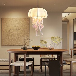 French-Style Cream-Colored Creative Jellyfish Restaurant Bar Pendant Light, Unique Artistic Silk Hotel Guesthouse Bedroom Pendant Light