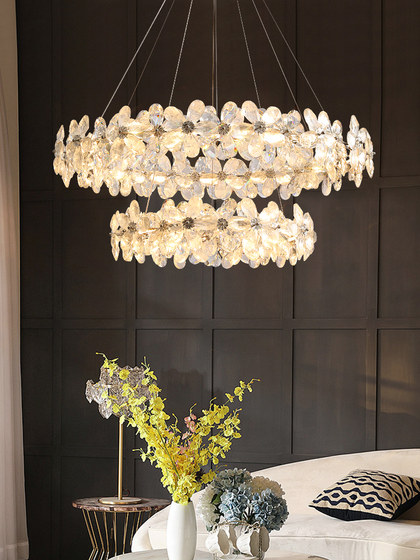 2025 New Model Light Luxury Crystal Flower Chandelier French Cream Style Living Room Lamp Warm and Romantic Bedroom Lamp Dining Room Lamp