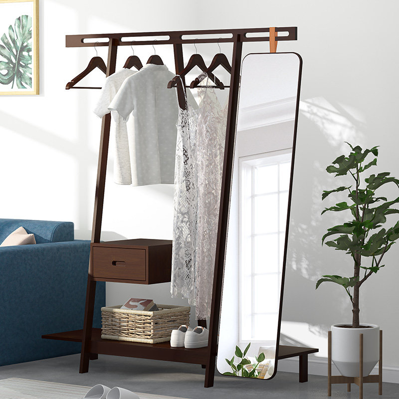 Multifunction clothes hat rack drawer full body mirror hanger floor bedroom with mirror hanging clothes hanger integrated home shelf
