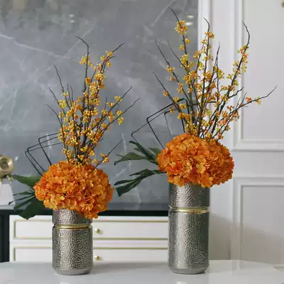 New Chinese style Vase ornaments living room flower arrangement decoration model room decoration fake hydrangea simulation floral art