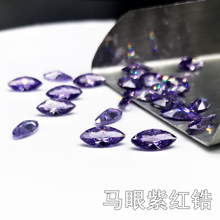 Leaf - shaped gemstone diamond ring main stone DIY horse - shaped purple - red cubic zirconia nude stone