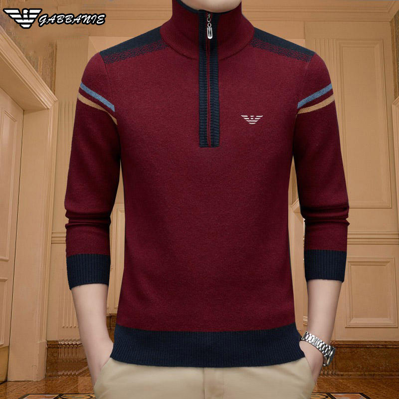 High-End Trendy Brand Turtleneck Wool Sweater for Men, Winter Half-Open Collar, Color-Blocked Half-Zip Sweater, Thickened Cashmere Sweater for Men