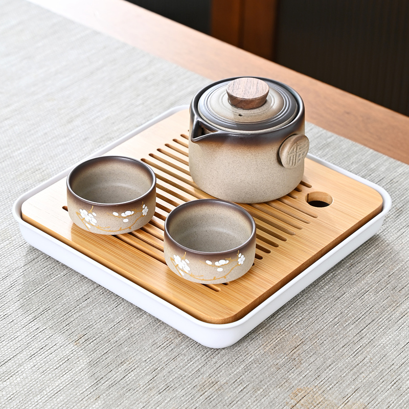 Chinese-Style Coarse Pottery Ceramic Kung Fu Tea Set, One Pot and Two Cups, Suitable for Office, Home, Hotel Rooms, and Guesthouses