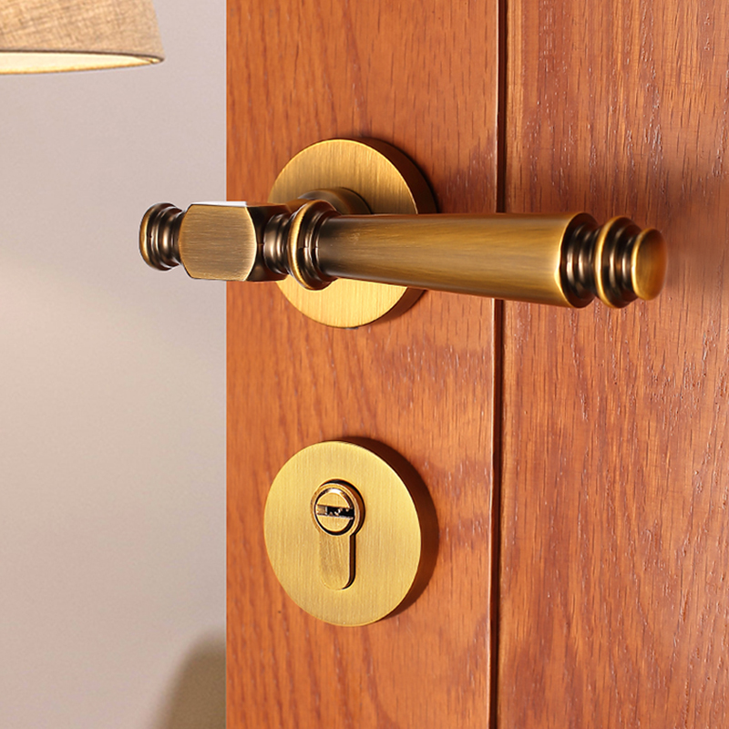 New Chinese style room door lock split bedroom door lock indoor magnetic wooden door lock mute room yellow bronze household locks