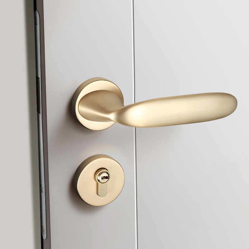 New Chinese Room Wooden Door Indoor Bedroom Door Lock Home Universal Magnetic Attraction Silent Golden Two-piece Lock Light Luxury