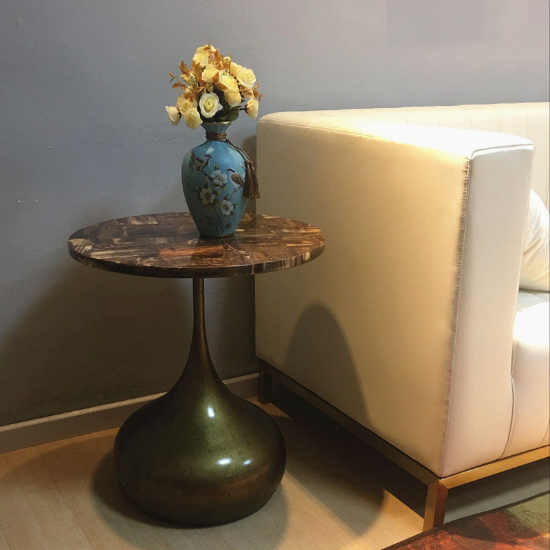 Simple marble corner table Nordic metal mini coffee table coffee table ins net red bedroom small table floor