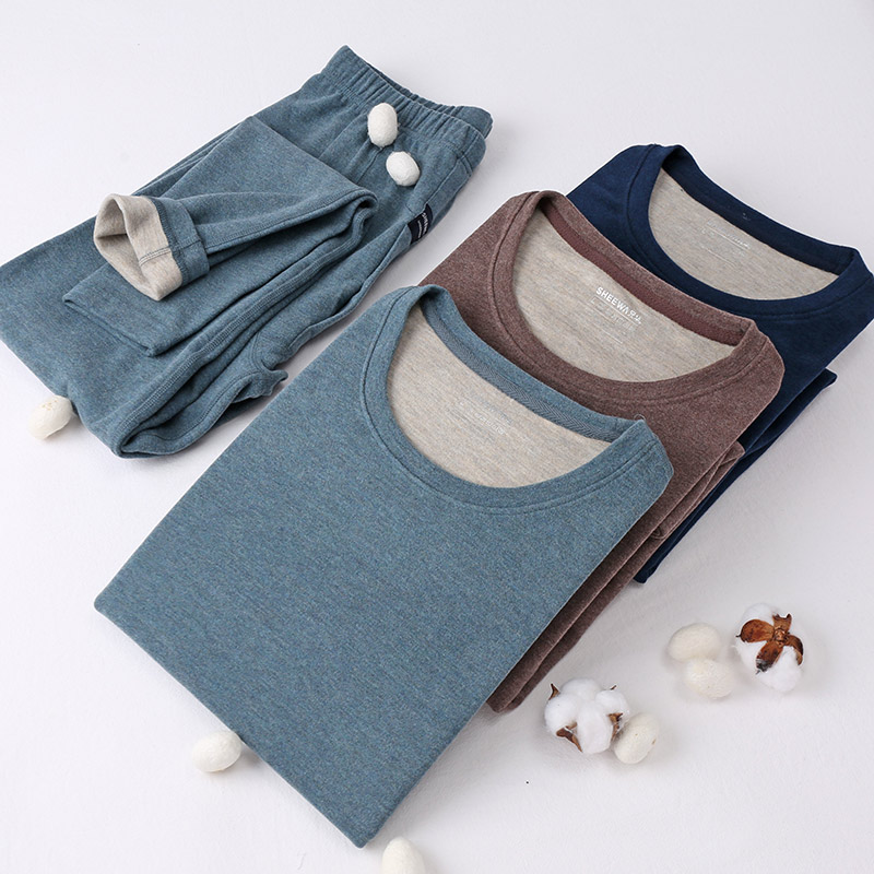 Xionghua men's thermal underwear round neck wool silk maintenance double-sided brushed medium-thick autumn clothes sanitary pants heating pants