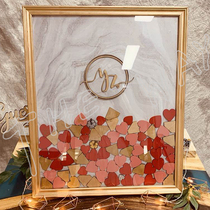 Wedding wood chip sign-in love signature book solid wood photo frame creative red gold sign-in this marble gold fir