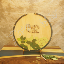 Wedding wedding love wood chips sign in solid wood Photo Frame Signature roster creative personality round forest green leaves