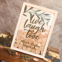 Wedding wood chip sign in green leaf signature book solid wood photo frame creative sign-in white forest tree stump wood chip