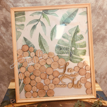 Wedding wood chips sign in love signature book solid wood photo frame creative sign-in this white forest tree stump Wood Green