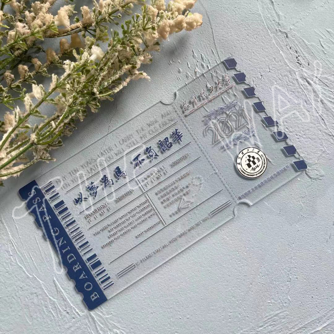 Acrylic Invitation for Cambodia Ticket 2021 School Blue Flight Graduation Wedding Business Invitation Letter of invitation to Cambodia
