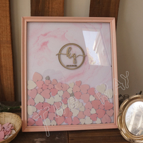 Wedding wood chip sign-in love signature book solid wood photo frame creative red gold sign-in this pink marble fir