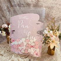 Pink plant transparent signature wedding ceremony birthday annual meeting fingerprint arrangement props love sign-in wood chip creativity