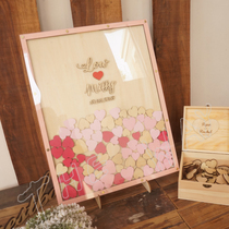 Wedding wedding love wood chips sign in solid wood photo frame pink signature book creative personality custom laser lettering