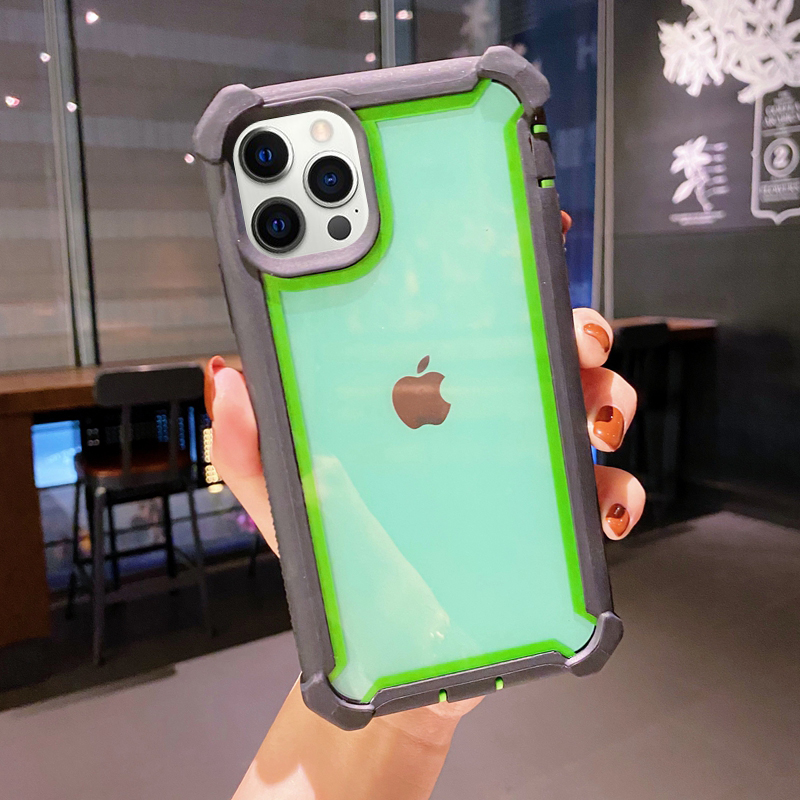 Apple Xsmax & Black Edge Green Frame Transparentprotect screen Apple x Mobile phone shell xsmax Baobian gasbag Fall prevention xr thickening Screen protection iPhone7 transparent 8 plus Full edging se frame two-in-one xmax With dust plug xmas Shell