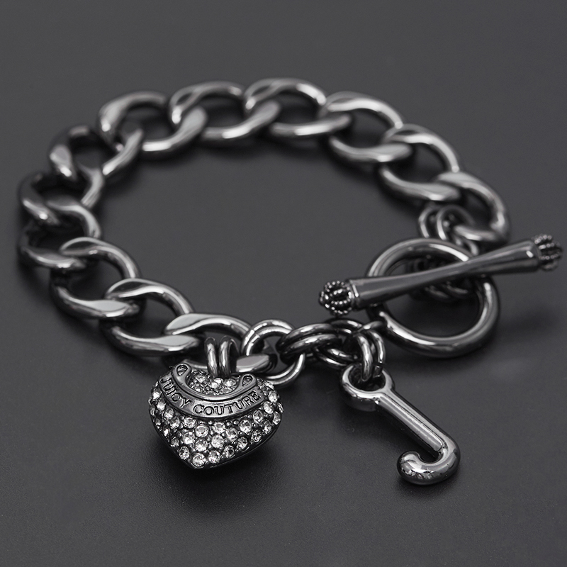Boshuolin Juicy European and American Fashion Basic Black Full Diamond Heart Smiley Face t Buckle Thick Chain Bracelet