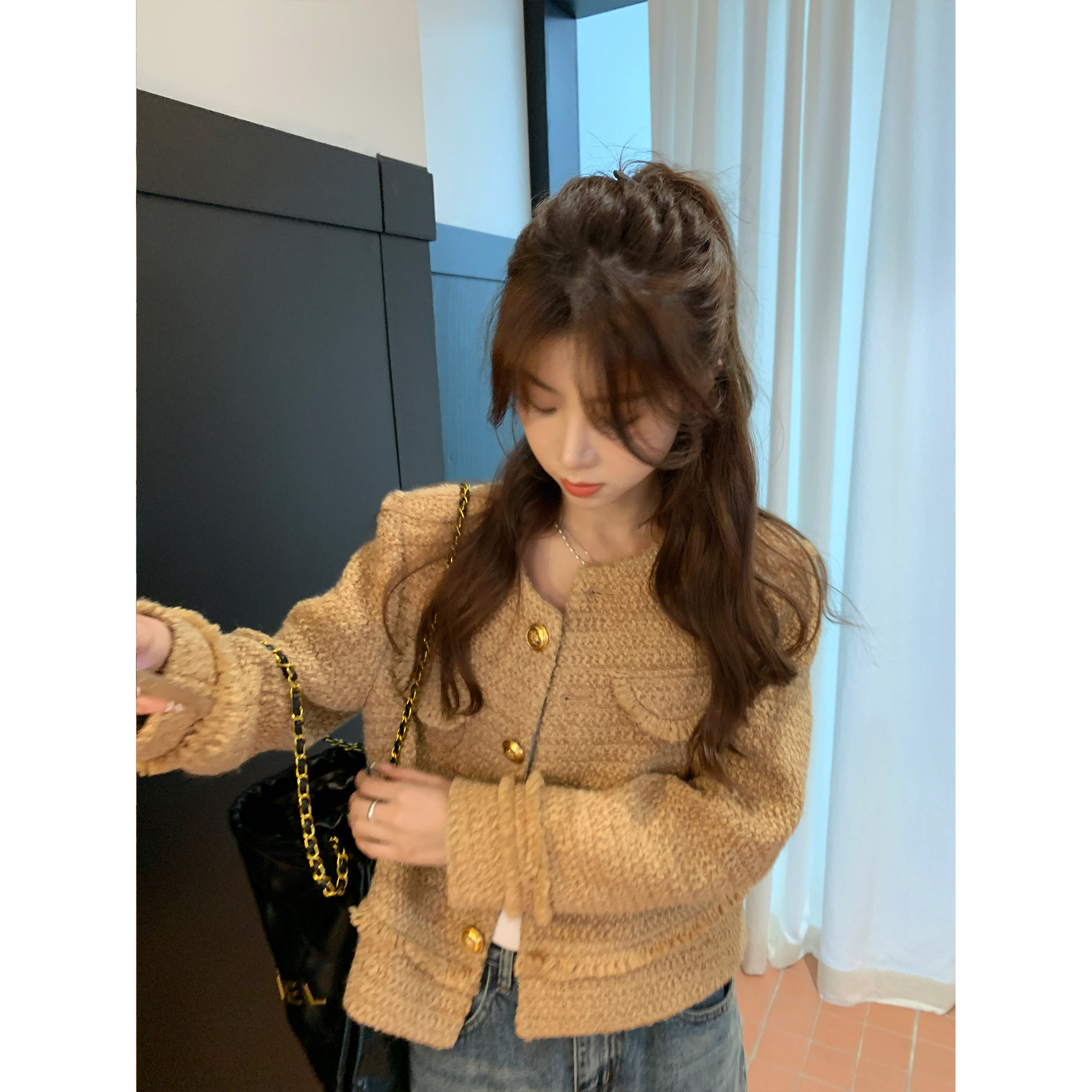 Crisp in Surii (Caramel Cream) Camel Short Small Fragrant Wind Coat Women's Autumn Versatile Slim Tops