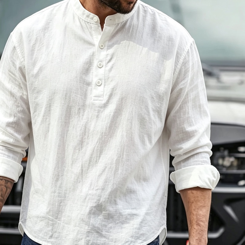 Maojia Genuine 2026 Autumn New Minimalist Solid Color Old Money Style Half-Open Henry Collar Long-Sleeve T-Shirt Versatile Casual