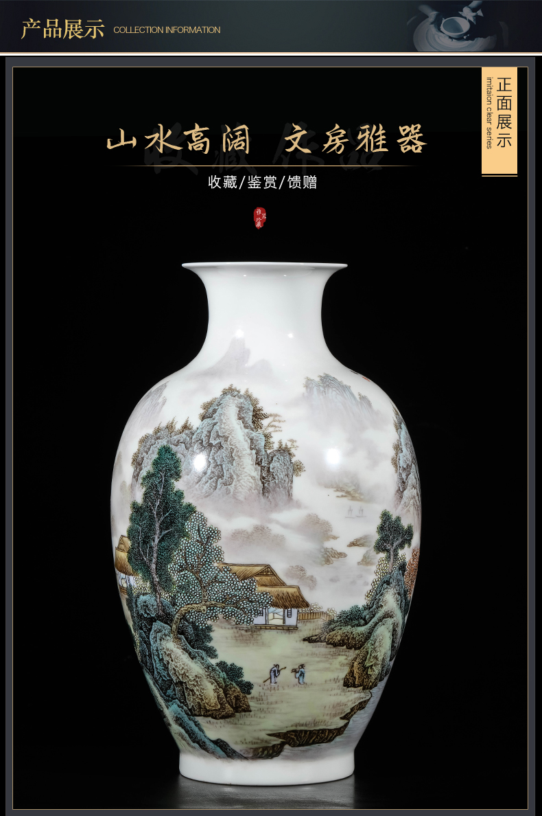 Jingdezhen ceramic hand - made pastel landscape rich ancient frame vase of new Chinese style of the sitting room porch TV ark adornment furnishing articles