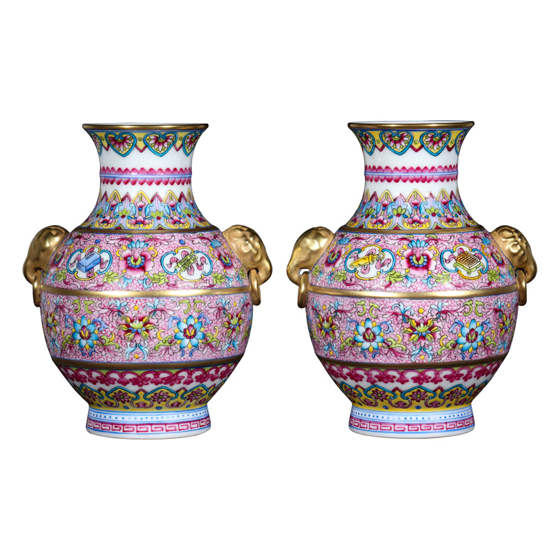 Jingdezhen ceramic vases, antique hand - made pastel lions ears sweet as cans Chinese style living room home decoration and furnishing articles