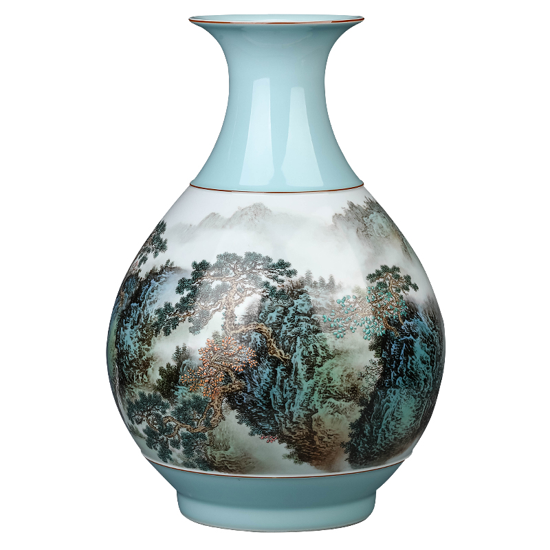 Jingdezhen ceramics shadow green pastel landscape vase Chinese style living room TV ark, flower arranging porch is decorated furnishing articles