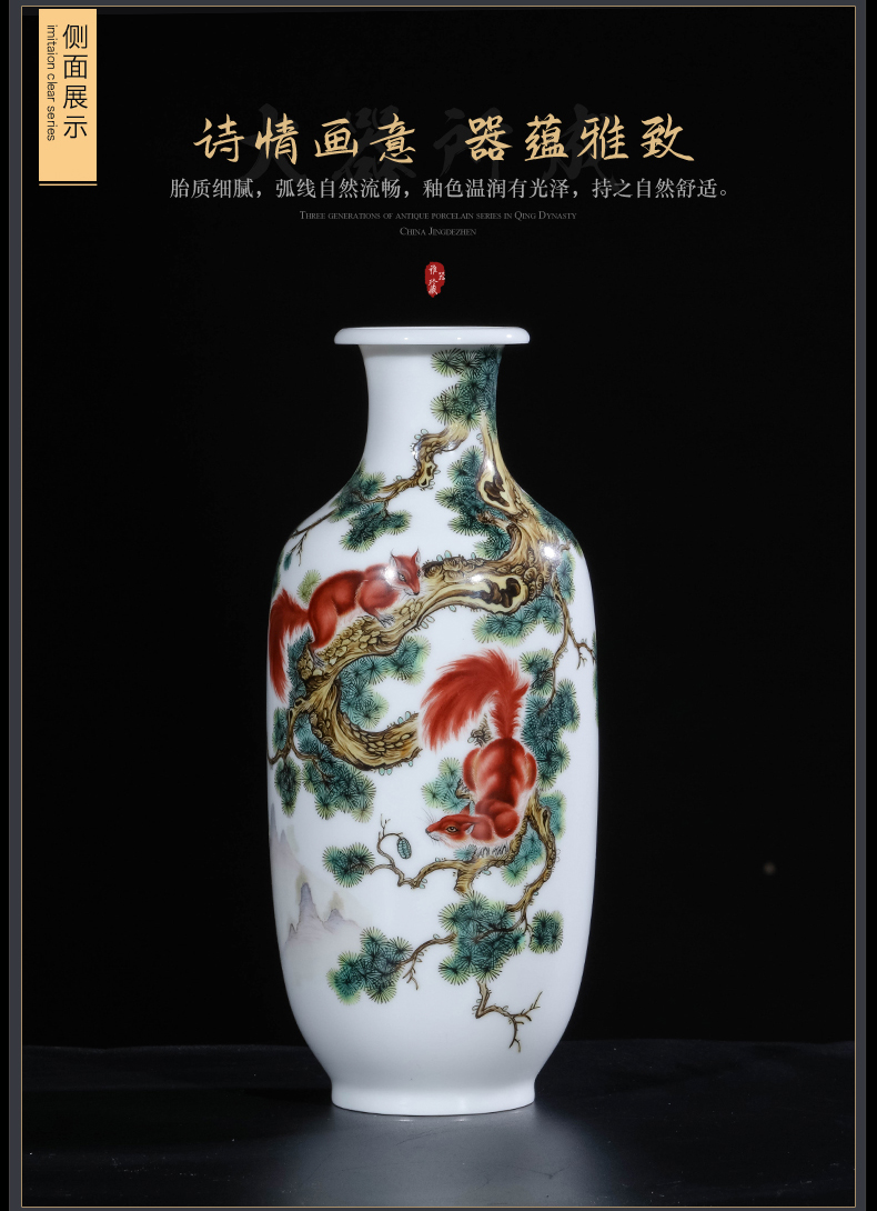 Master hand draw pastel squirrel vase sitting room porch rich ancient frame study Chinese jingdezhen ceramics decoration furnishing articles