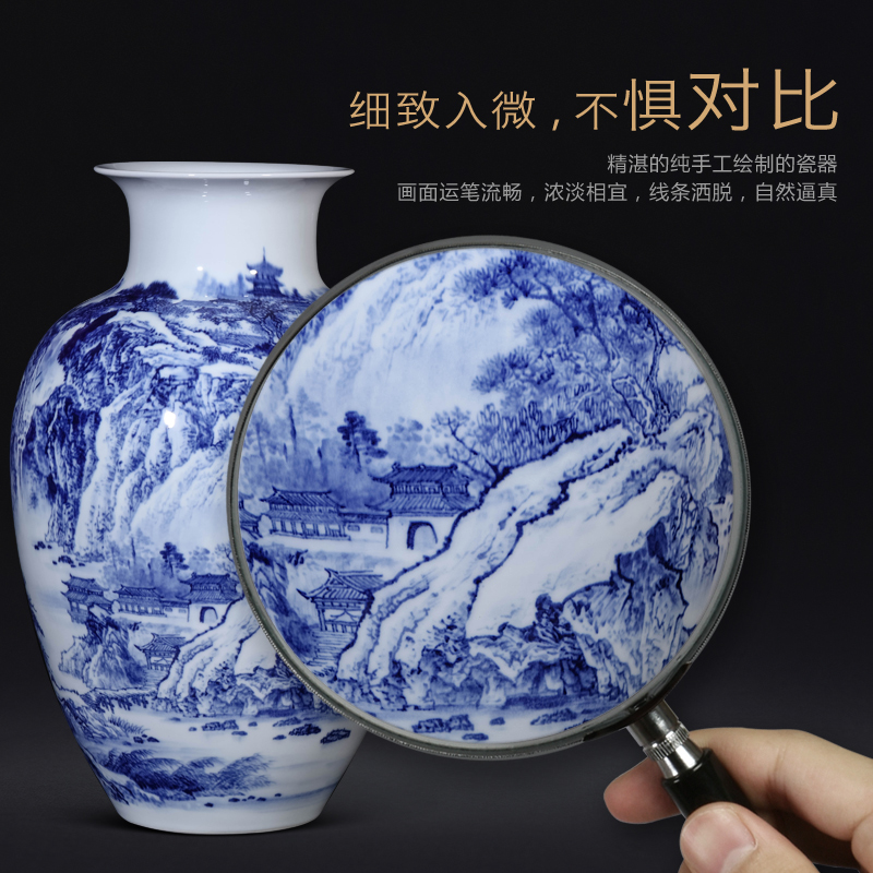 Dong - Ming li master hand - made scenery of blue and white porcelain vase Chinese jingdezhen ceramics sitting room porch TV ark, furnishing articles