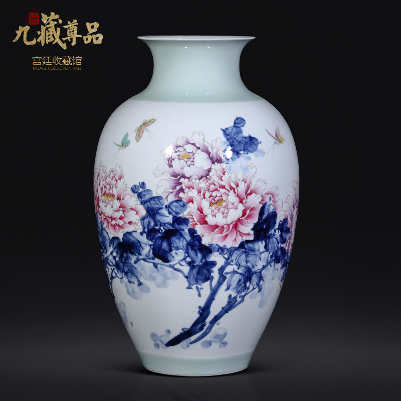 Jingdezhen ceramics master hand made peony vases, Chinese style living room TV cabinet porch is decorated furnishing articles