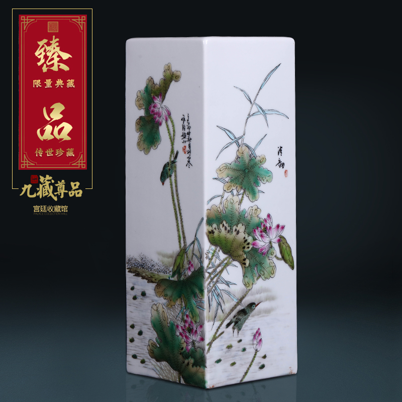 Antique hand - made jingdezhen ceramics powder enamel vase with Chinese style living room TV cabinet decoration porch furnishing articles