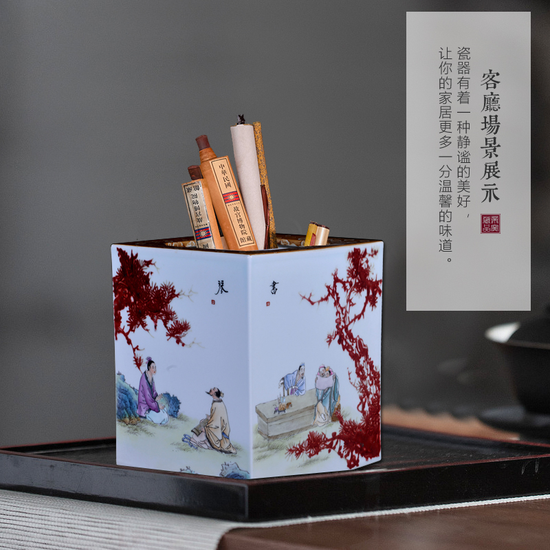 Jingdezhen ceramics up unique American set device and calligraphy barrels of Chinese style living room TV cabinet decorative furnishing articles arranging flowers
