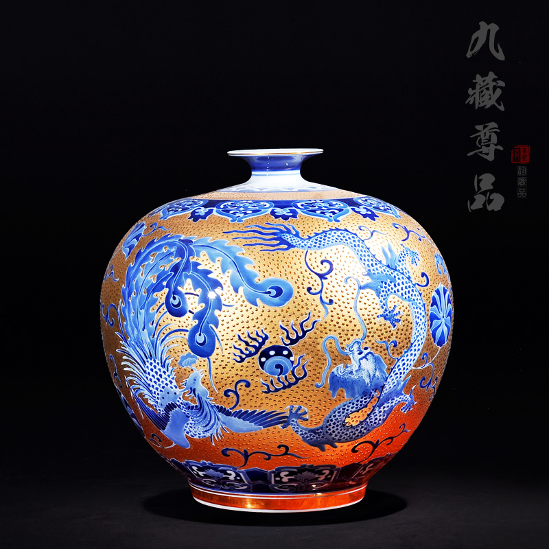 Jingdezhen ceramics classic antique hand - made with Jin Longfeng pomegranate bottle craft ornaments furnishing articles new vase