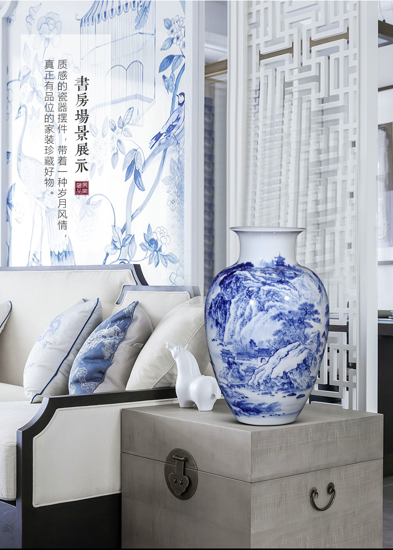 Dong - Ming li master hand - made scenery of blue and white porcelain vase Chinese jingdezhen ceramics sitting room porch TV ark, furnishing articles